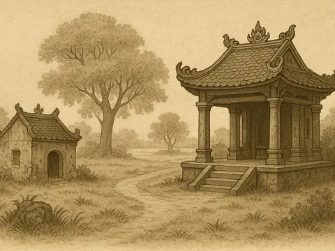 Từ miếu làng Nhuê nhìn sang