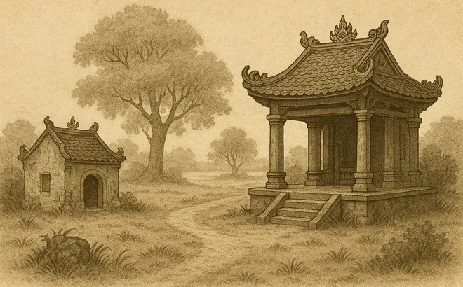 Từ miếu làng Nhuê nhìn sang